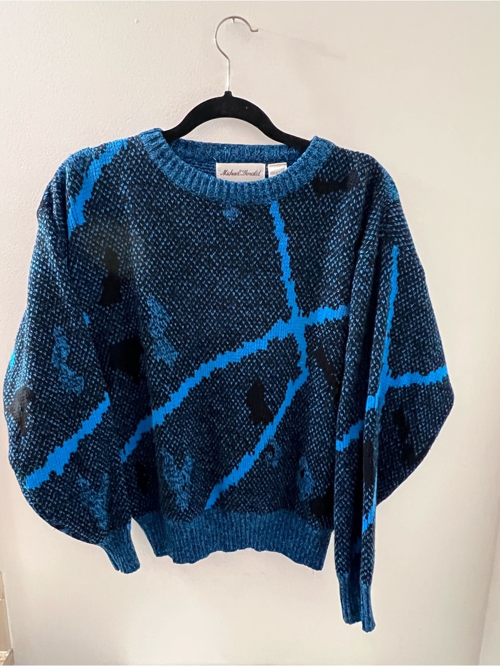 Michael Gerald Blue and Black Abstract Crewneck Sweater